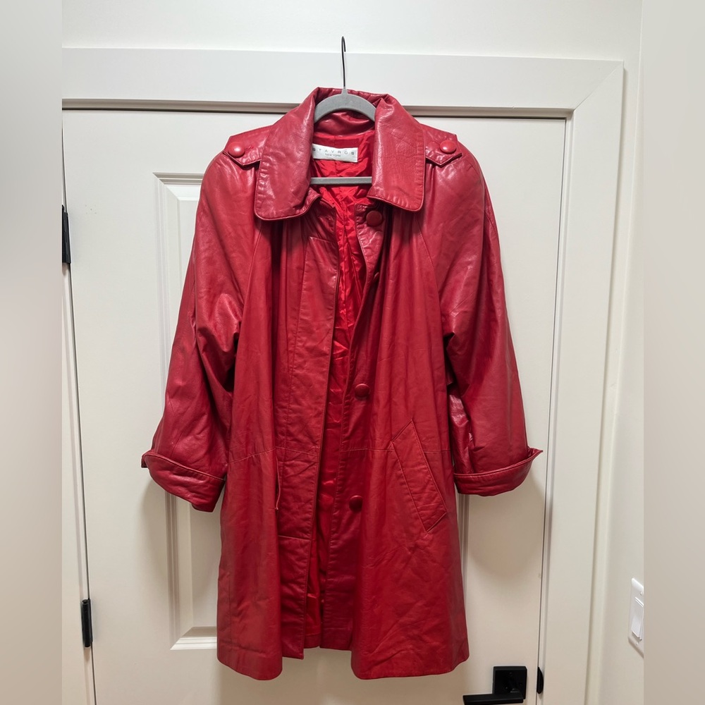 Vintage Genuine Leather Red Trench from Stavros New York! Stunning Condition